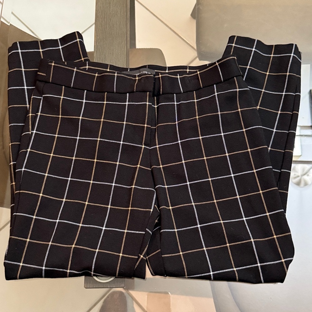 Amanda + Chelsea SZ 4 Black with Yellow & White Windowpane Print Ankle Trousers - Picture 10 of 13